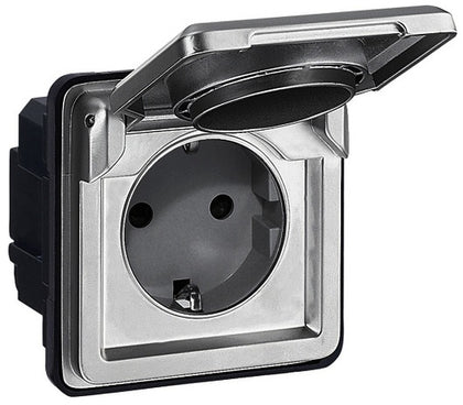 Priza simpla, cu capac, metalica, 2 module, 2P+T, 16A, IP55, IK10, Soliroc 077835, , alternativo.ro