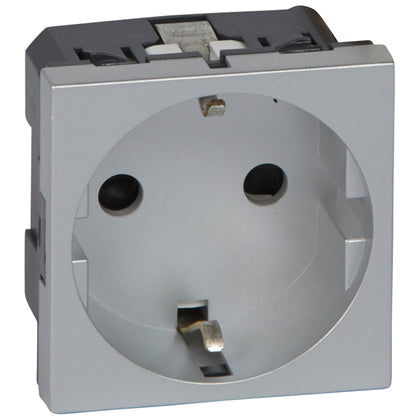 Priza simpla, 2 module, 2P+T, 16A, cu protectie copii, aluminiu, Mosaic 079213, , alternativo.ro