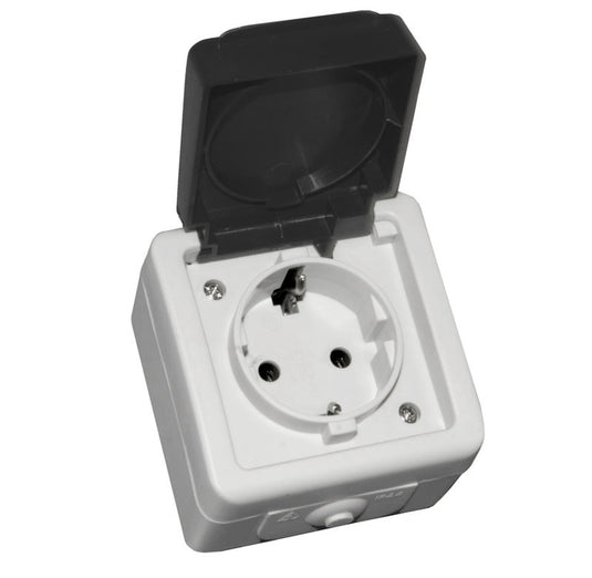 Priza simpla cu capac, aparenta, 16A, shucko, IP54, gri, Adeleq 22-604/GRI