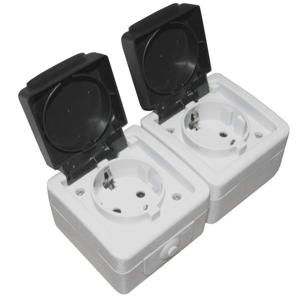 Priza dubla cu capac, aparenta, 16A, shucko, IP54, gri, Adeleq 22-605/GRI