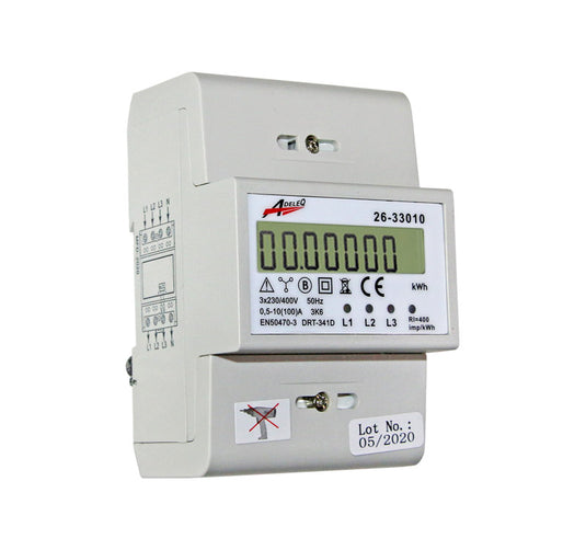 Contor trifazic, pe sina, digital, 3x100A, 4 module, Adeleq 02-552/DIG