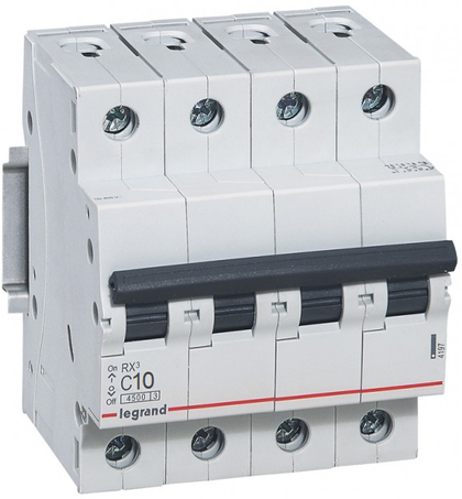 Intrerupator automat RX³, tetrapolar, 10A, curba C, 4.5kA, 4 module, Legrand 419739, alternativo.ro