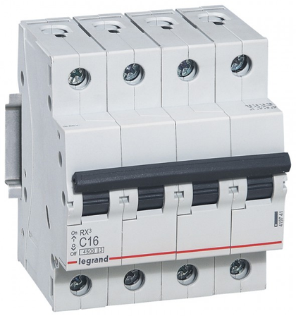 Intrerupator automat RX³, tetrapolar, 16A, curba C, 4.5kA, 4 module, Legrand 419741, , alternativo.ro