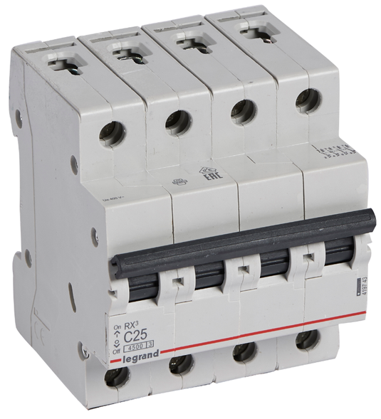 Intrerupator automat RX³, tetrapolar, 25A, curba C, 4.5kA, 4 module, Legrand 419743