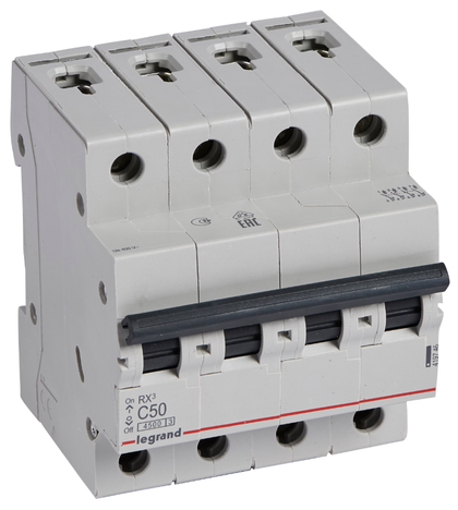 Intrerupator automat RX³, tetrapolar, 50A, curba C, 4.5kA, 4 module, Legrand 419746, alternativo.ro