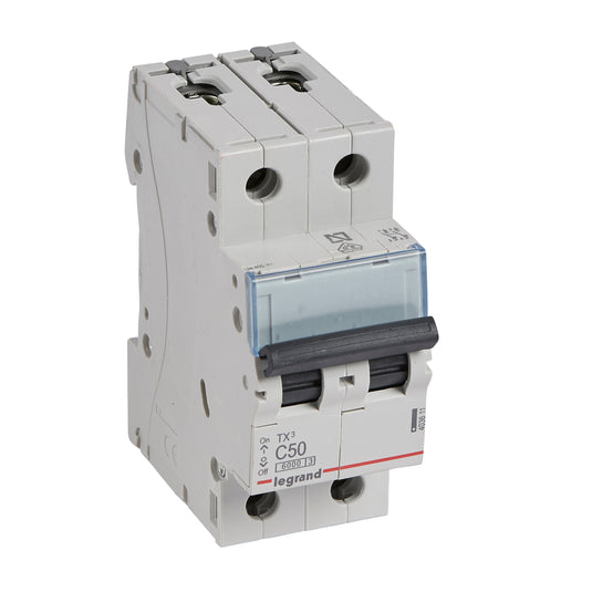 Disjunctor termo-magnetic MCBs TX³, 2 poli, 50A, curba C, 6000A, 2 module, Legrand 403611