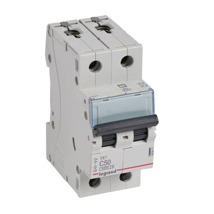 Disjunctor termo-magnetic MCBs TX³, 2 poli, 50A, curba C, 6000A, 2 module, Legrand 403611, alternativo.ro