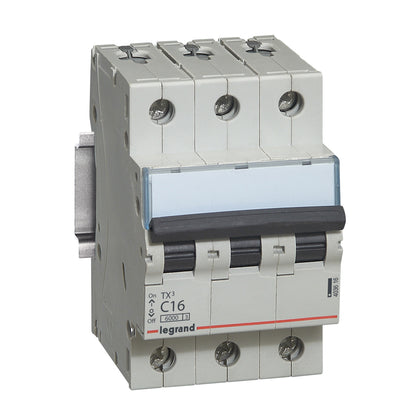 Disjunctor termo-magnetic MCBs TX³, 3 poli, 16A, curba C, 6000A, 3 module, Legrand 403616, alternativo.ro