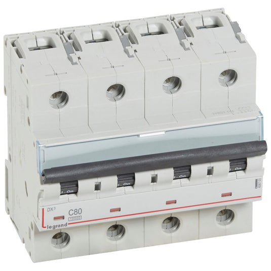 Intrerupator automat DX³, tetrapolar, 80A, curba C, 10kA, 6 module, Legrand 408703