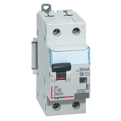 Disjunctor diferenţial DX³, monopolar+neutru, 16A, curba C, 6kA, tip AC, 30mA, 2 module, Legrand 411002, , alternativo.ro