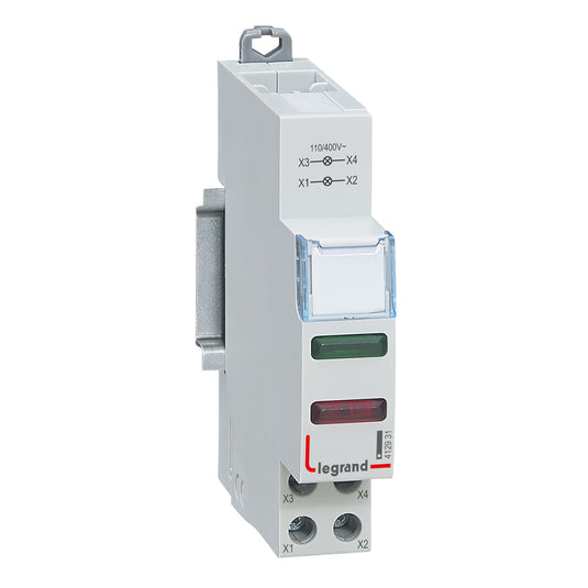 Lampa de semnalizare dubla LED cu montaj pe sina DIN, 1 modul, rosu/verde, 110/400V, CTX³ Legrand 412931