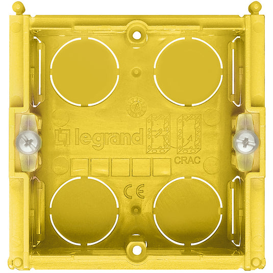 Doza aparat, zidarie, 2 module, 71x71x53,5mm, galben, Legrand 502E
