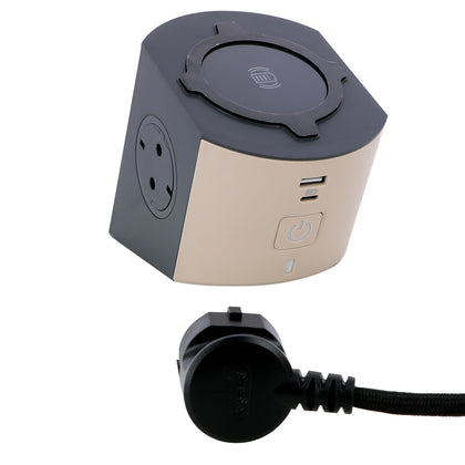 Bloc multipriza cu inductie, 2m, 2 prize cu protectie, USB A, USB C, Gri brun/Gri inchis, MOES RevOlution 694500, , alternativo.ro