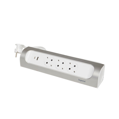 Prelungitor electric unghiular, 1m, 3 prize cu protectie, USB A, USB C, Alb/Aluminiu, MOES RevOlution 694502
