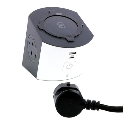 Bloc multipriza cu inductie, 2m, 2 prize cu protectie, USB A, USB C, Alb/Gri inchis, MOES RevOlution 694506, , alternativo.ro
