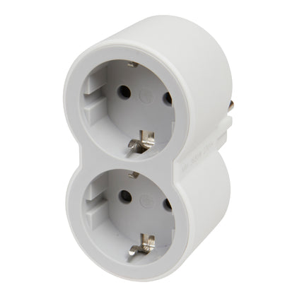 Adaptor 2 prize, iesiri frontale, 16A, cu contact de protectie, Alb/Gri, MOES RevOlution 694516, alternativo.ro