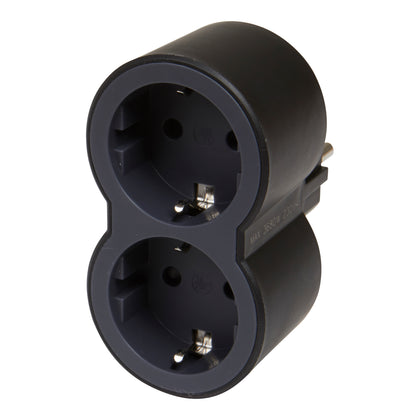 Adaptor 2 prize, iesiri frontale, 16A, cu contact de protectie, Negru/Gri, MOES RevOlution 694517, alternativo.ro