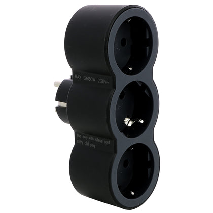 Adaptor 3 prize, iesiri frontale, 16A, cu contact de protectie, Negru/Gri, MOES RevOlution 694519, alternativo.ro