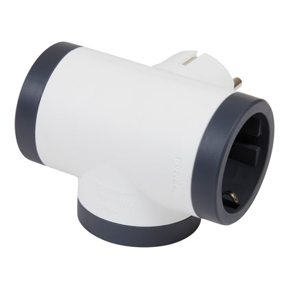 Adaptor 3 prize, iesiri laterale, 16A, cu contact de protectie, Alb/Gri, MOES RevOlution 694520, , alternativo.ro