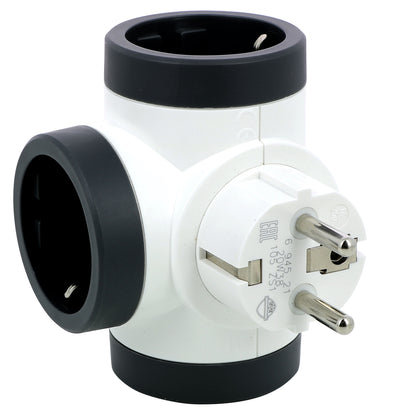 Adaptor 3 prize, iesiri laterale, 16A, cu contact de protectie, Alb/Gri, MOES RevOlution 694521, , alternativo.ro