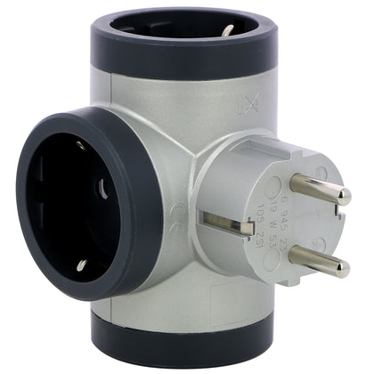 Adaptor 3 prize, iesiri laterale, 16A, cu contact de protectie, Aluminiu/Gri, MOES RevOlution 694523, , alternativo.ro