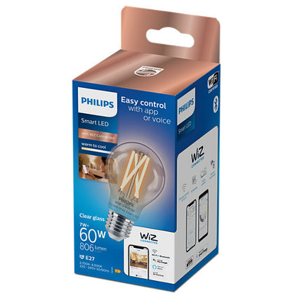 Bec SmartLED cu filament,  7W, A60, E27, geam transparent, Wi-Fi, Bluetooth, Philips 8719514371989, , alternativo.ro