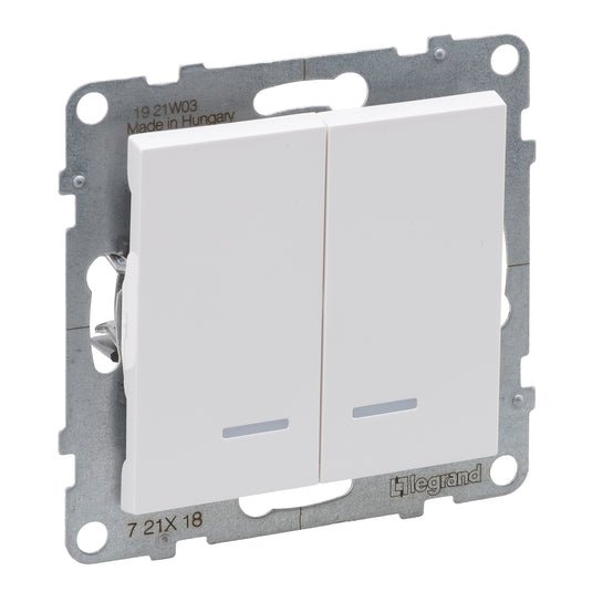 Intrerupator cap-scara dublu, cu lumina de control, 10A, alb, Suno 721118