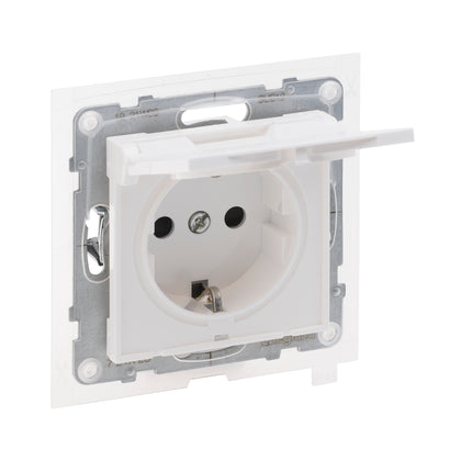 Priza simpla cu capac, cu impamantare, 2P+T, cu protectie copii, 16A, IP44, alb, Suno 721123, , alternativo.ro