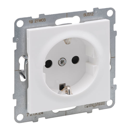 Priza simpla, cu impamantare, 2P+T, cu protectie copii, 16A, alb, Suno 721124