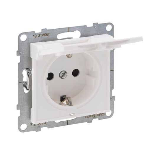 Priza simpla cu capac, cu impamantare, 2P+T, cu protectie copii, 16A, IP21, alb, Suno 721127