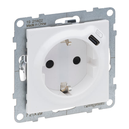 Priza simpla, cu impamantare, 2P+T, si USB Tip C, cu protectie copii, 16A, alb, Suno 721129, , alternativo.ro