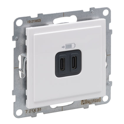 Priza incarcator USB dublu, Tip C + Tip C, alb, Suno 721131, , alternativo.ro