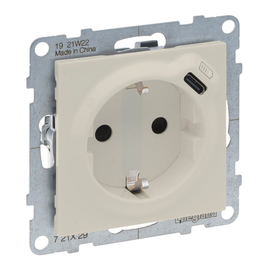 Priza simpla, cu impamantare, 2P+T, si USB Tip C, cu protectie copii, 16A, ivoar, Suno 721229