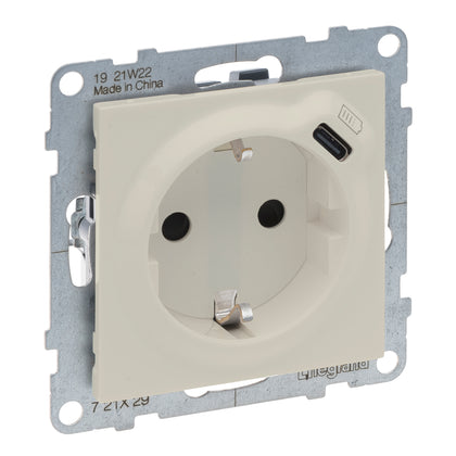 Priza simpla, cu impamantare, 2P+T, si USB Tip C, cu protectie copii, 16A, ivoar, Suno 721229, , alternativo.ro