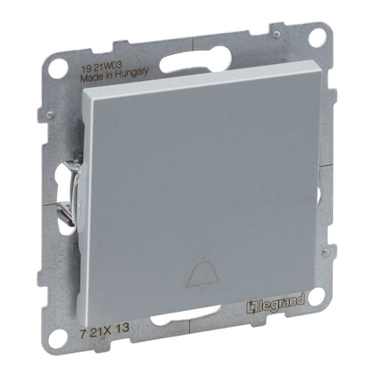 Buton cu revenire simplu, cu pictograma (clopotel), 6A, aluminiu, Suno 721313, , alternativo.ro