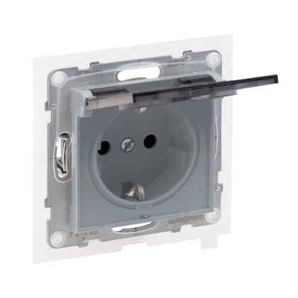 Priza simpla cu capac, cu impamantare, 2P+T, cu protectie copii, 16A, IP44, aluminiu, Suno 721323, , alternativo.ro