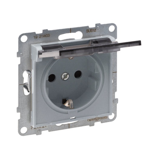 Priza simpla cu capac, cu impamantare, 2P+T, cu protectie copii, 16A, IP21, aluminiu, Suno 721327