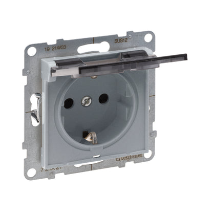 Priza simpla cu capac, cu impamantare, 2P+T, cu protectie copii, 16A, IP21, aluminiu, Suno 721327, , alternativo.ro