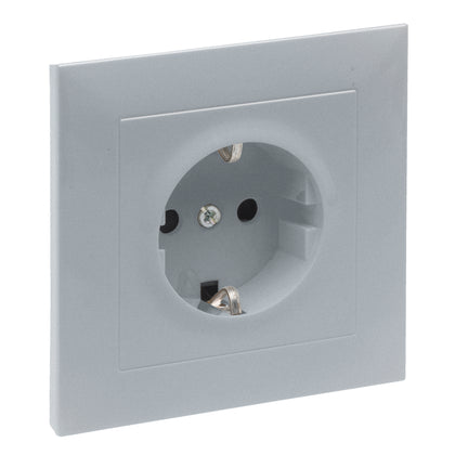 Priza simpla, cu impamantare, 2P+T, cu protectie copii, 16A, rama inclusa, aluminiu, Suno 721328, , alternativo.ro