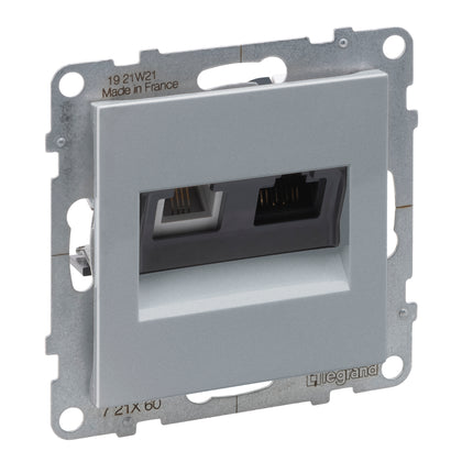 Priză de telefon, RJ11 + priză de date, RJ45, Cat.6, UTP, aluminiu, Suno 721360, , alternativo.ro
