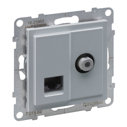 Priza TV sau SAT, conexiune stea, mufa tip F, si priza RJ45, Cat.6, UTP, aluminiu, Suno 721362, , alternativo.ro