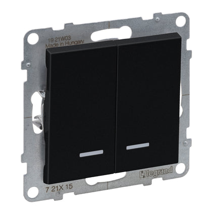 Intrerupator dublu, cu lumina de control, 10A, negru, Suno 721415, , alternativo.ro