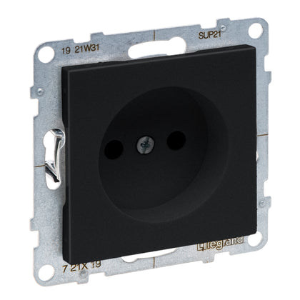 Priza simpla, fara impamantare, 2P, cu protectie copii, 16A, negru, Suno 721419, , alternativo.ro