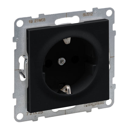Priza simpla, cu impamantare, 2P+T, 16A, negru, Suno 721425, , alternativo.ro