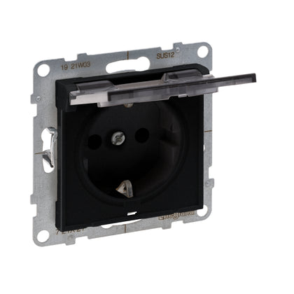 Priza simpla cu capac, cu impamantare, 2P+T, cu protectie copii, 16A, IP21, negru, Suno 721427, , alternativo.ro