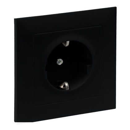 Priza simpla, cu impamantare, 2P+T, cu protectie copii, 16A, rama inclusa, negru, Suno 721428, , alternativo.ro