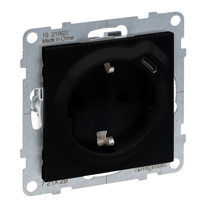 Priza simpla, cu impamantare, 2P+T, si USB Tip C, cu protectie copii, 16A, negru, Suno 721429, , alternativo.ro