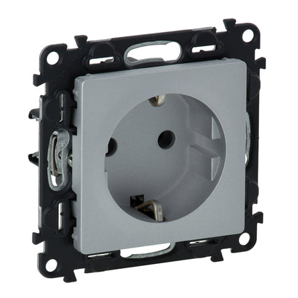 Priza simpla schuko, 2P+T, 16A, cu protectie copii, borne automate, aluminiu, Valena Life 753320, , alternativo.ro