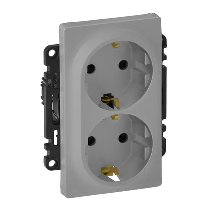 Priza dubla schuko, 2P+T, 16A, cu protectie copii, aluminiu, Valena Life 753326, , alternativo.ro