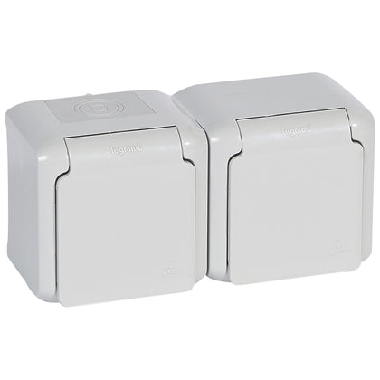 Priza dubla, montaj aparent, cu contact de protectie 2P+T, 16A, IP44, gri, Forix 782394, , alternativo.ro